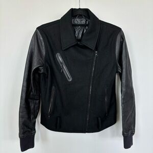 Nike NSW‎ Black Wool & Leather Jacket Size S